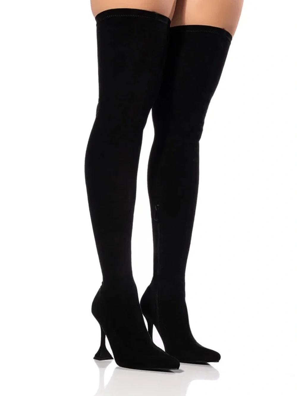 AZALEA WANG ELEVATE THIGH HIGH STRETCH SUEDE BOOT IN BLACK